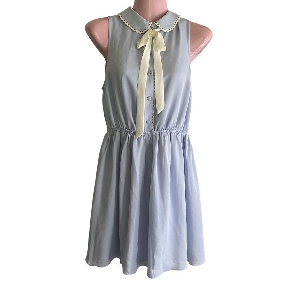 Lauren Conrad Dress Womens 4 Blue Lace Trim Bow Tie Date Night Cutout Back NWT
